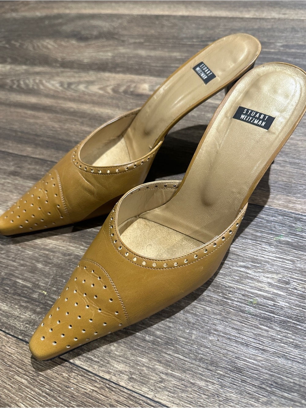 Stuart Weitzman Mustard Pointed Toe Slip-On Mules